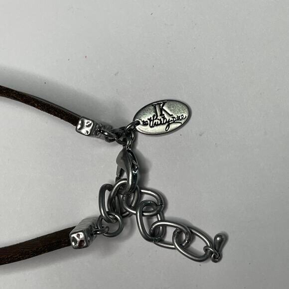 bracelet silver tone and brown leather with SHABBAT or sabbath by Thirty-One - Picture 5 of 9
